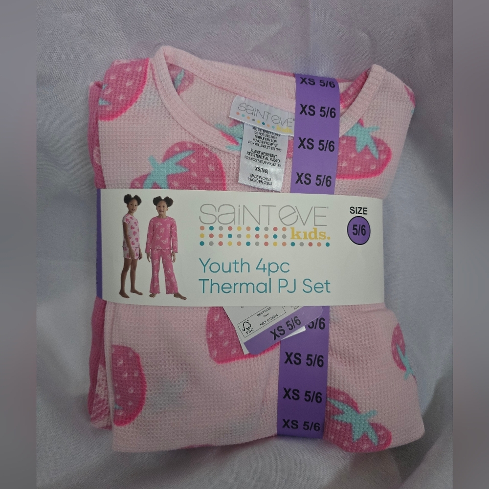 Saint Eve Youth Girls' 4-piece Short & Long Thermal Pajama Set, Pink -